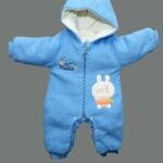 Light Blue Textured Baby Jumpsuit with Bunny Applique & Bear Hood