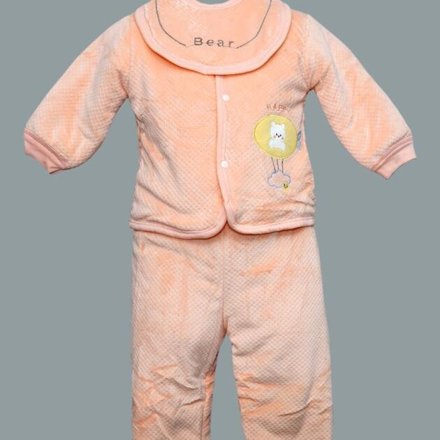 Peach Quilted Baby Bear Outfit Set