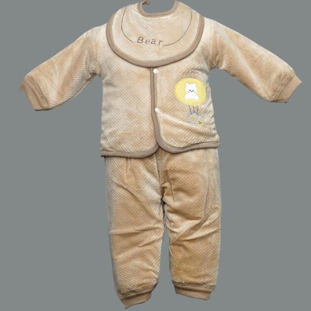Beige Velour Baby Bear Pajama Set