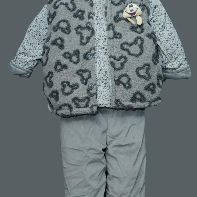Grey Mickey Mouse Fluffy Pajama Set for Kids