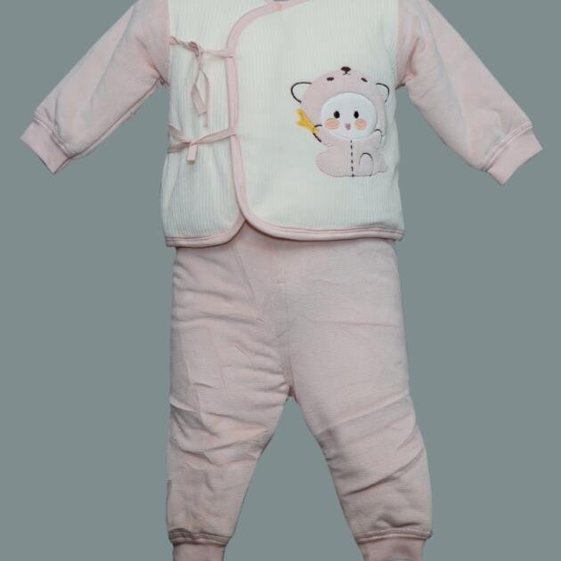 Pink Bear Tie‑Front Cozy Baby Set