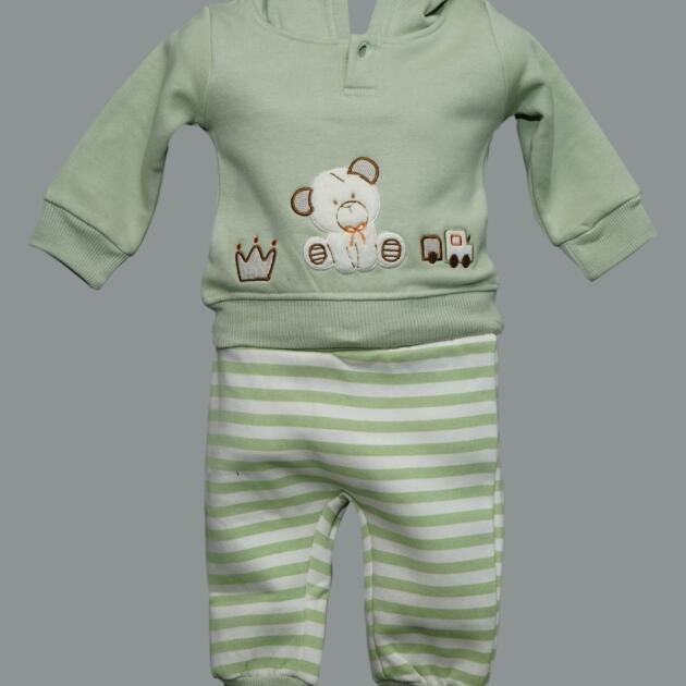 Mint Teddy Hoodie & Stripe Jogger Set