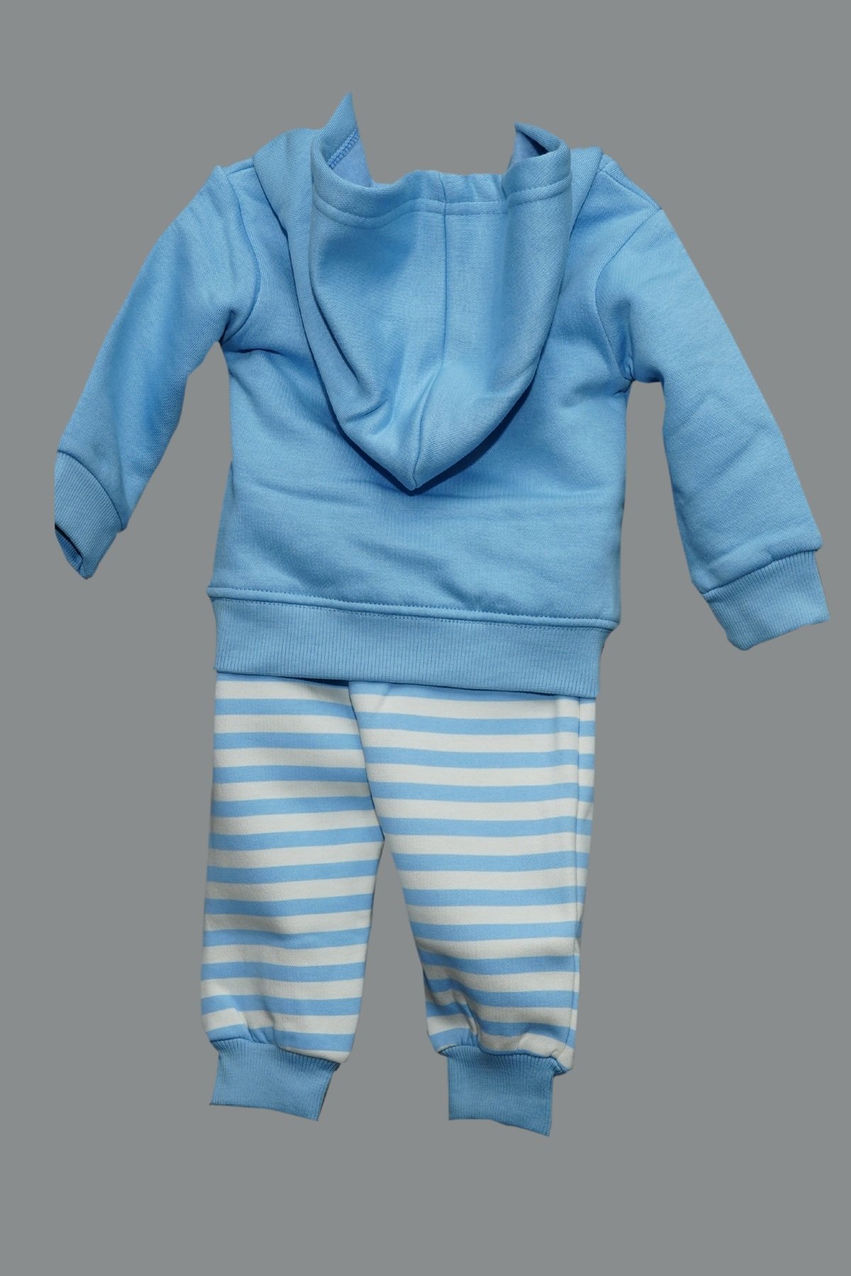 Sky Blue Teddy Hoodie & Striped Jogger Set - Image 2