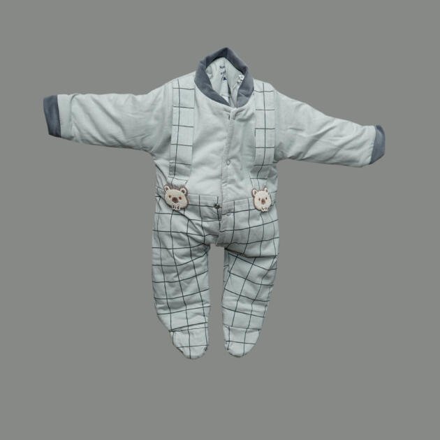Grey Grid Quilted Footed Snowsuit