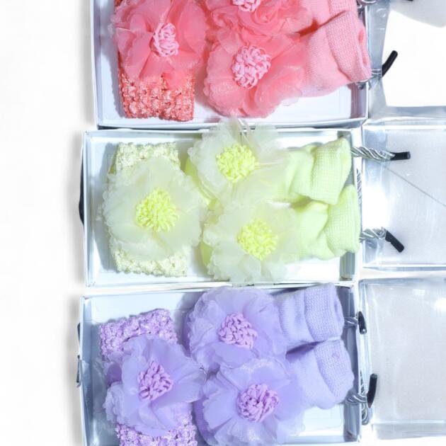 Floral Gift Sock & Headband Sets — Pink / Coral / Red / Peach / Yellow / Lavender (Pack of 2)