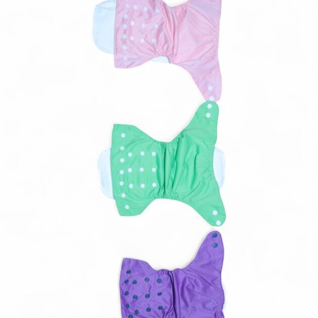 Reusable Waterproof Cloth Diapers with Absorbent Insert — Pink / Green / Purple (Pack of 3)