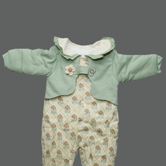 Floral Quilted Romper with Ruffle‑Collar Jacket