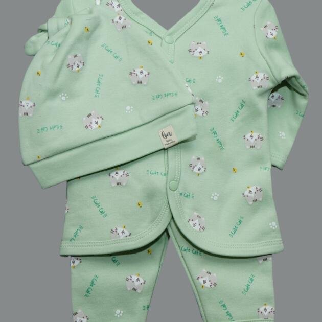 Cute Cat Wrap‑Front Two‑Piece Set (Hat + Leggings)